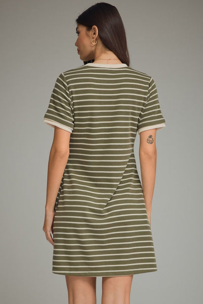 Stripe Print Short Sleeve Mini Dress