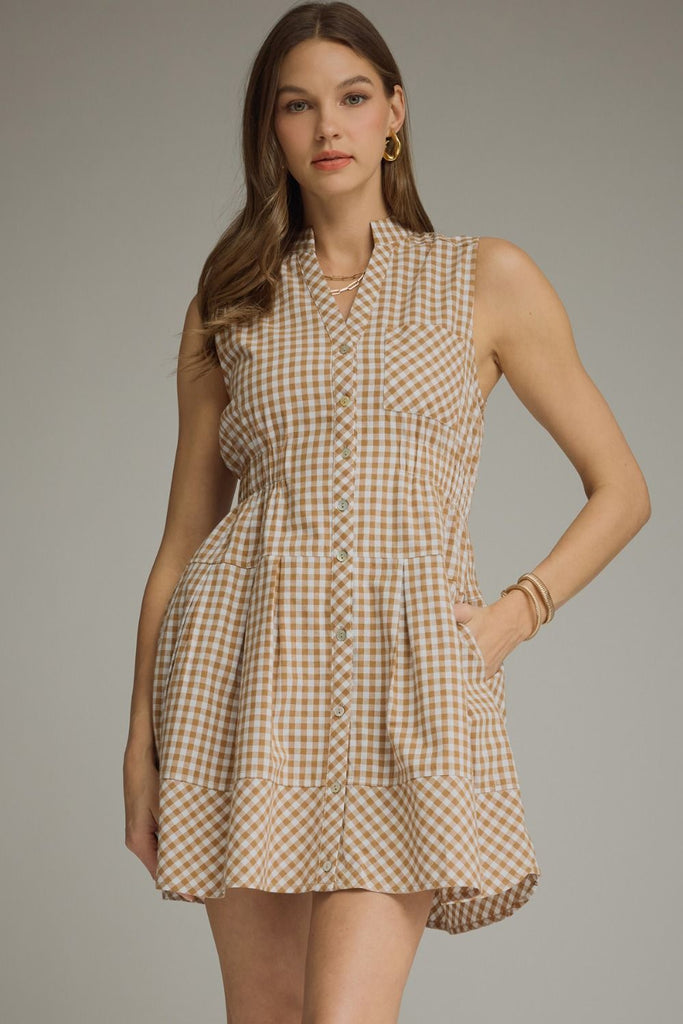 Gingham Collared Sleeveless Mini Dress