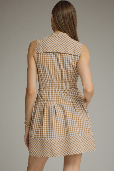 Gingham Collared Sleeveless Mini Dress