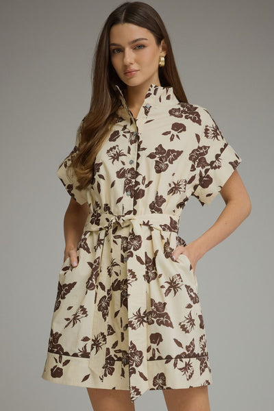Floral Short Sleeve Mini Shirt Dress