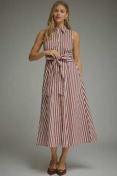 Striped Sleeveless Collared Midi Dress