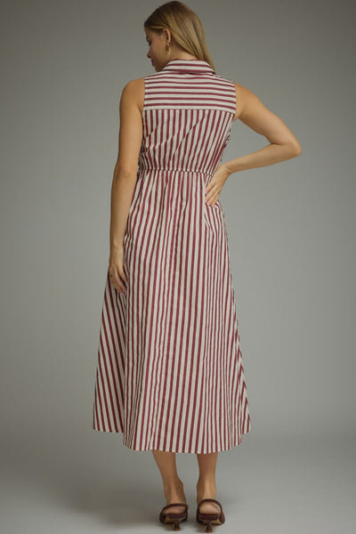 Striped Sleeveless Collared Midi Dress
