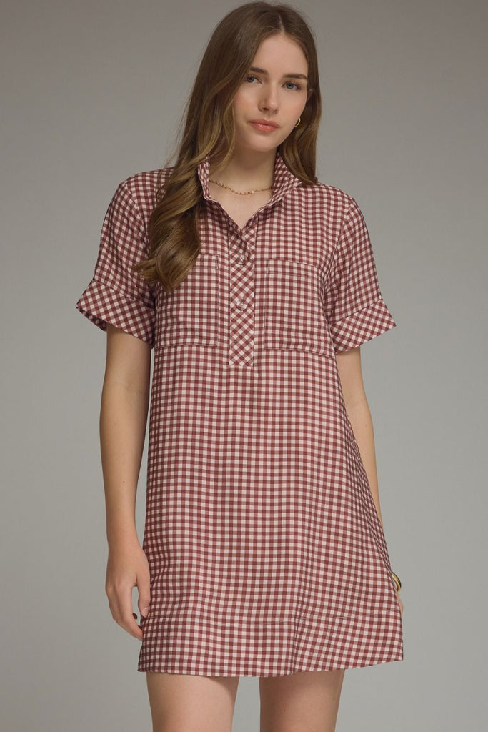 Gingham Short Sleeve Mini Dress
