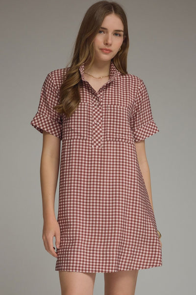 Gingham Short Sleeve Mini Dress