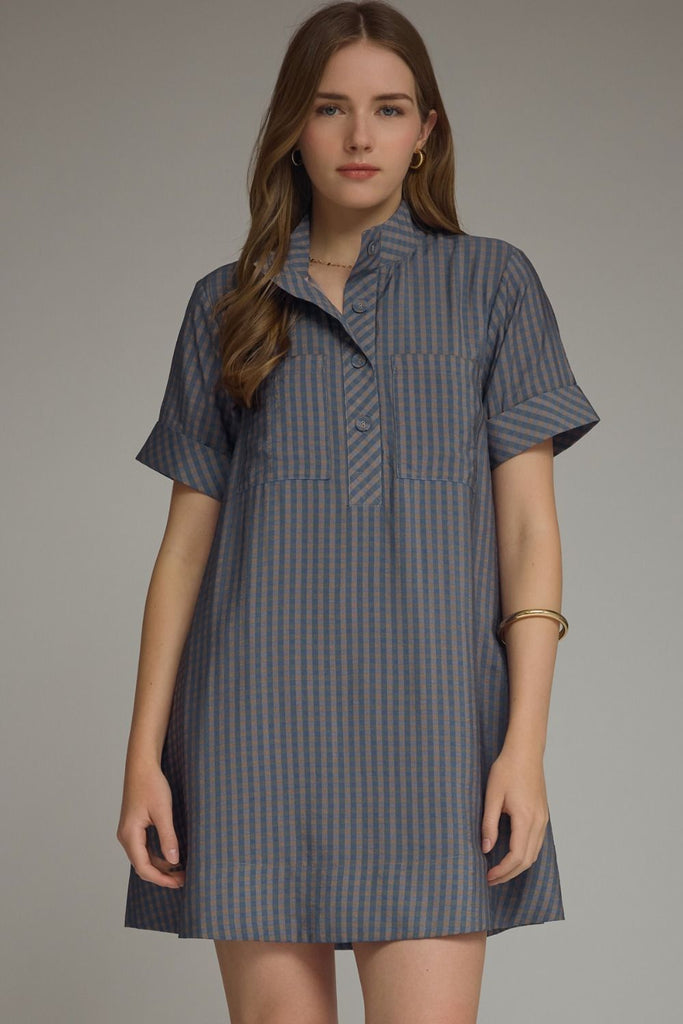 Gingham Short Sleeve Mini Dress