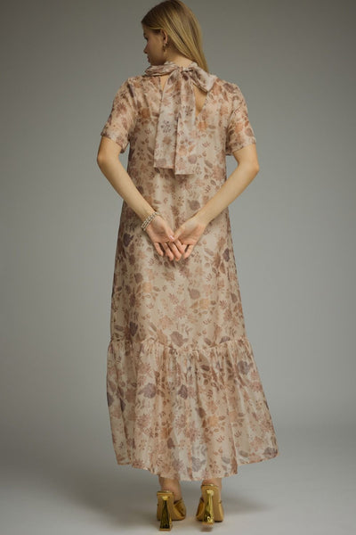 Floral Print Short Sleeve Maxi Dress
