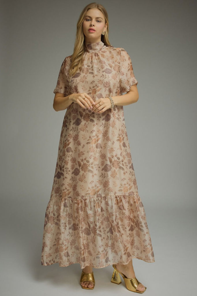 Floral Print Short Sleeve Maxi Dress