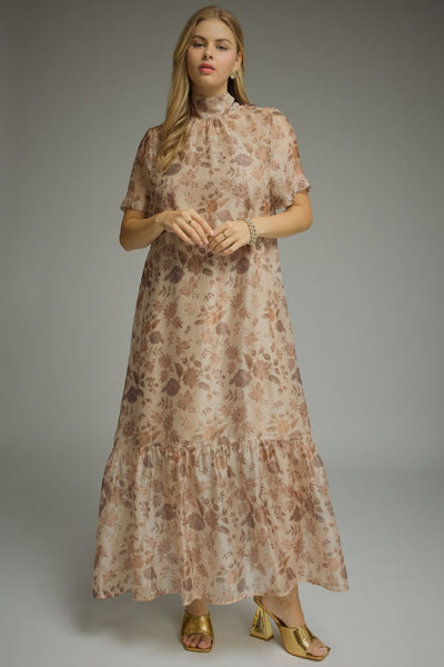 Floral Print Short Sleeve Maxi Dress