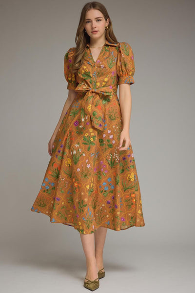 Floral Short Puff Sleeve Midi Dress
