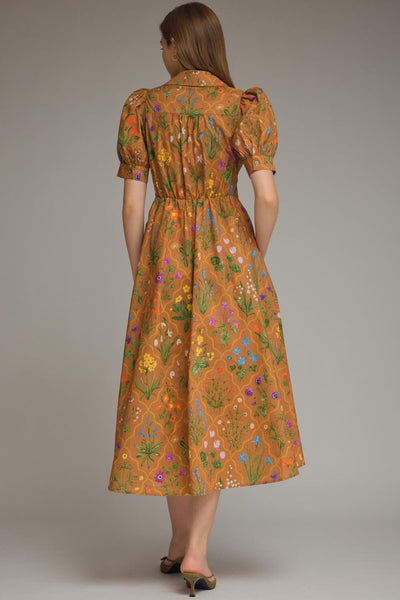 Floral Short Puff Sleeve Midi Dress