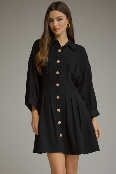 Solid 3/4 Sleeve Mini Dress