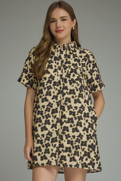 Butterfly Print Short Sleeve Mini Dress