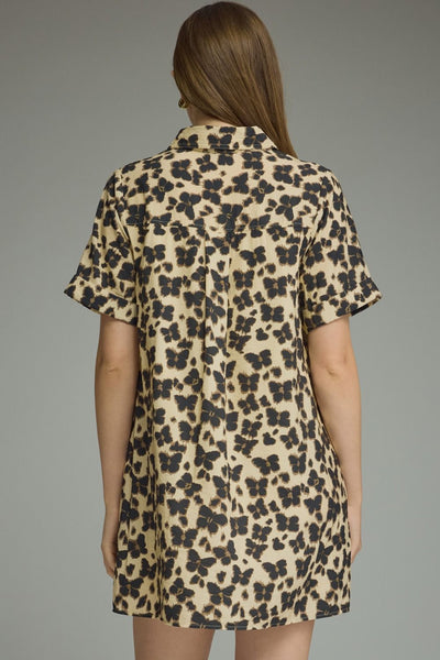 Butterfly Print Short Sleeve Mini Dress