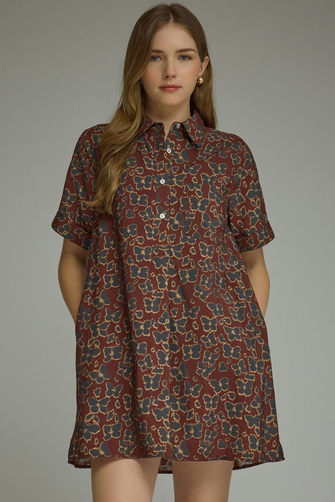 Butterfly Print Short Sleeve Mini Dress
