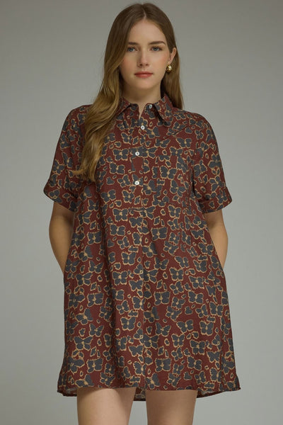 Butterfly Print Short Sleeve Mini Dress