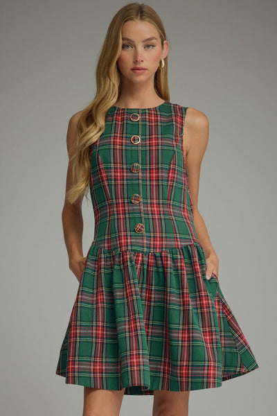 Plaid Sleeveless Mini Dress