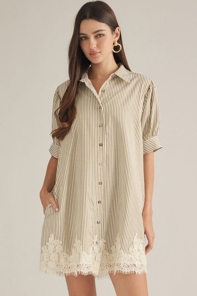 Stripe Short Puff Sleeve Mini Dress