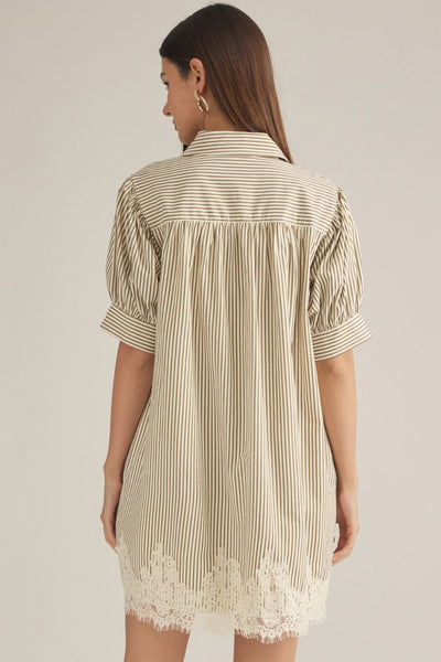 Stripe Short Puff Sleeve Mini Dress