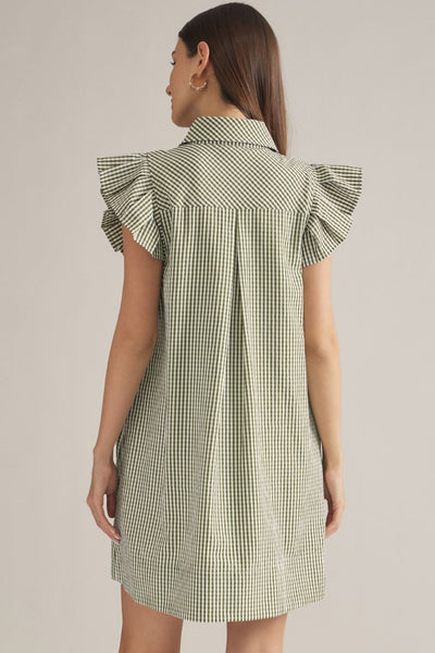 Textured Gingham Flutter Sleeve Dress