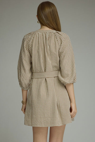 Gingham ¾ Sleeve Mini Dress
