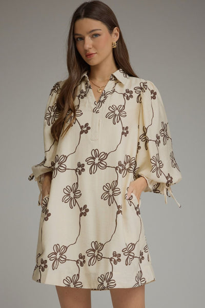 Floral ¾ Balloon Sleeve Mini Dress