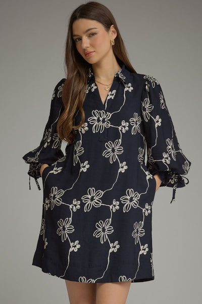 Floral ¾ Balloon Sleeve Mini Dress