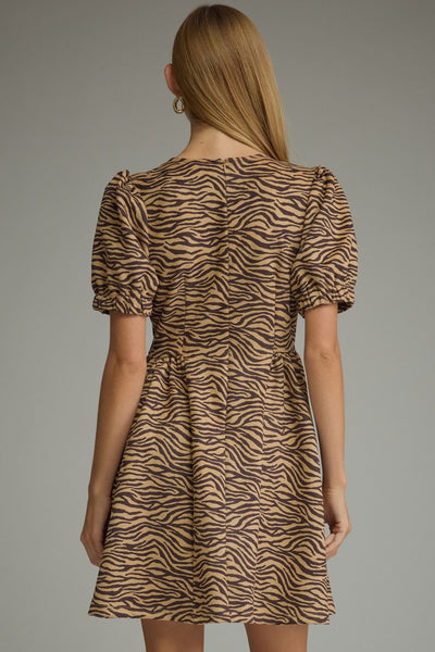 Animal Print Puff Sleeve Mini Dress
