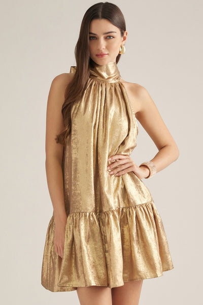Solid Sleeveless Halter Neckline Mini Dress