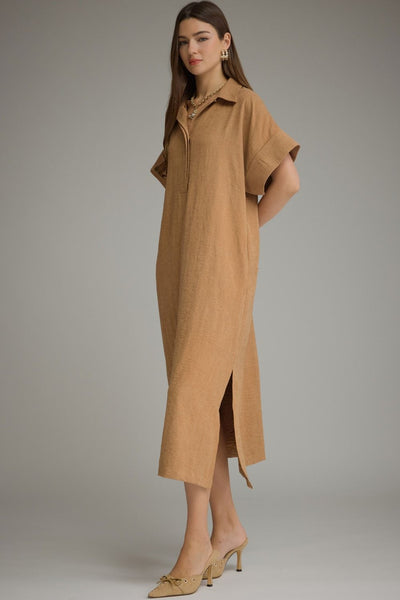 Shirt Collared Short Sleeve Midi Dress
