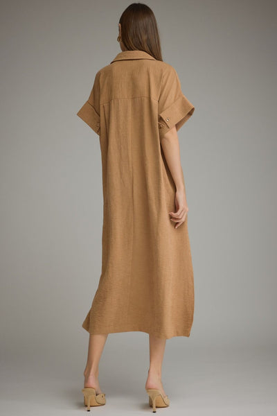 Shirt Collared Short Sleeve Midi Dress