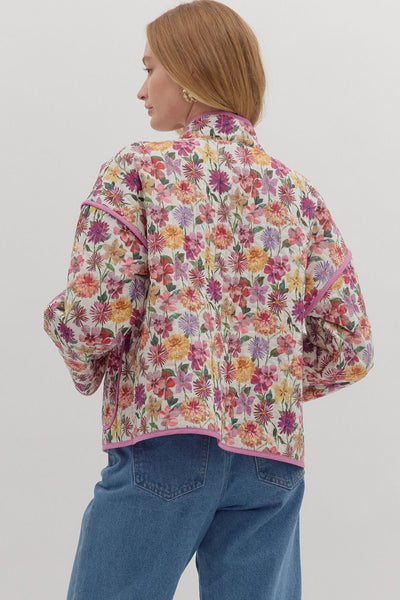 Botanical Print Long Sleeve Quilted Jacket