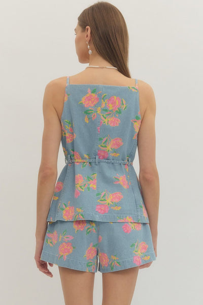 Floral Print Sleeveless Top & Shorts Set