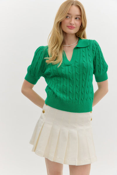 Sweater Cable Knit Short Sleeve Pullover Top