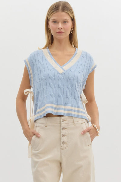 Solid Cable V-Neck Knit Sweater Vest