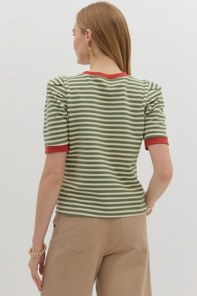 Stripe Pattern Short Sleeve Pullover Top