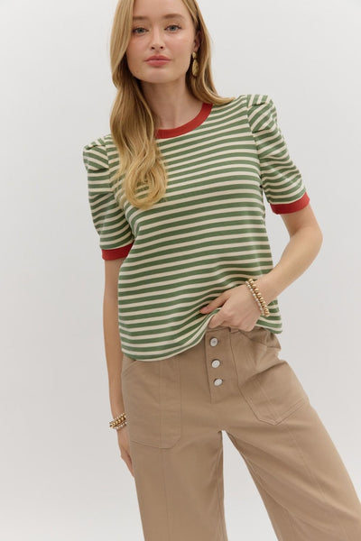 Stripe Pattern Short Sleeve Pullover Top