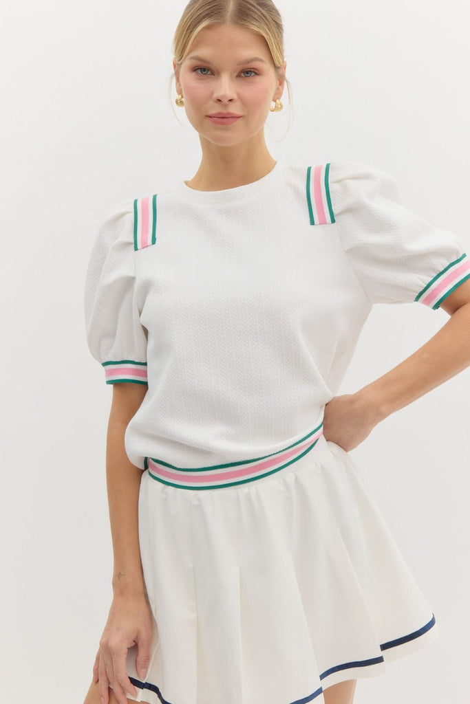 Textured Jersey Knit Puff Sleeve Top