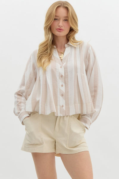 Striped Long Cuff Sleeve Cropped Top
