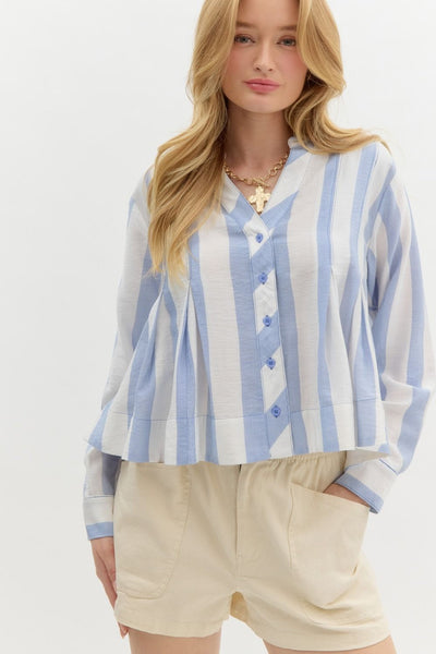 Striped Long Cuff Sleeve Cropped Top