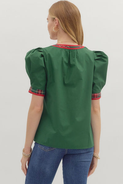 Solid Short Pleated Puff Sleeve Top