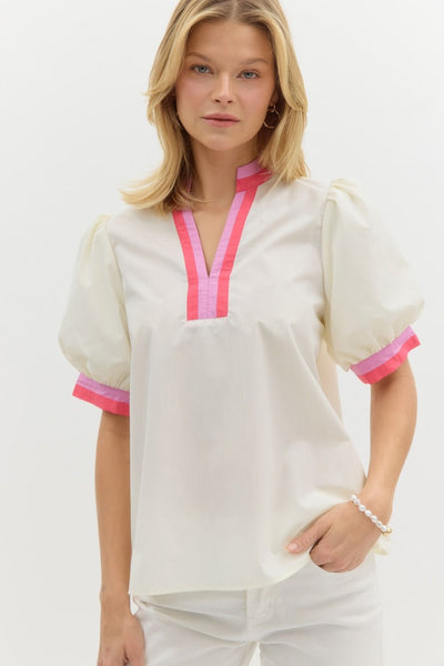 Solid Short Bubble Sleeve Top