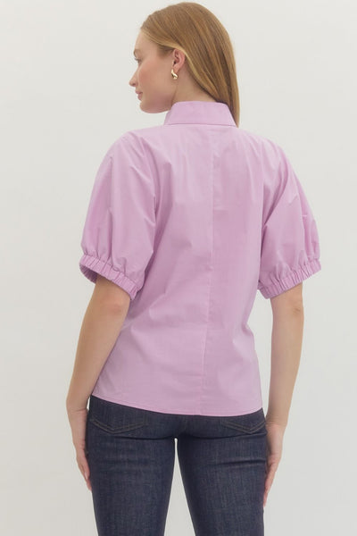 V-Neck Standing Collar Puff Sleeve Top