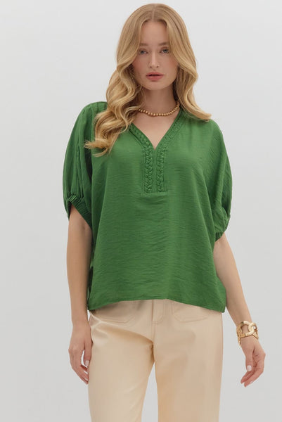 V-Neck Accent Dolman Sleeve Top
