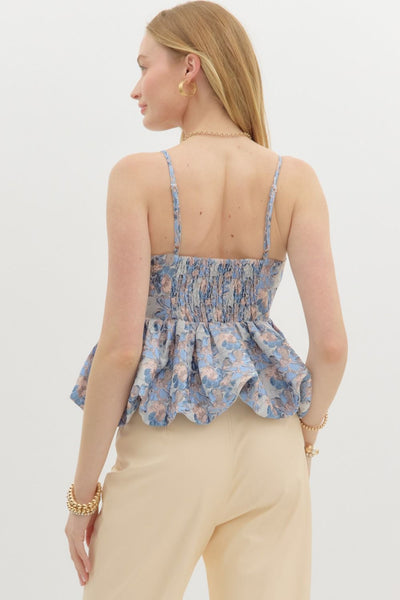 Floral Jacquard Bubble Hem Top