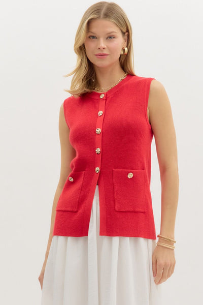 Solid Knit Sleeveless Sweater Vest