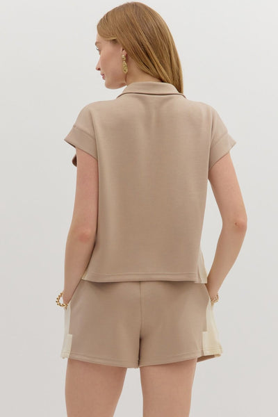 Contrast Accent Zip Up Top & Shorts Set