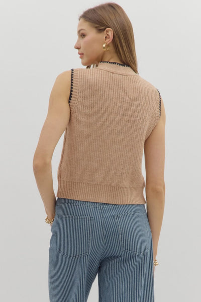 Sleeveless Knit Button Front Knot Closure Top
