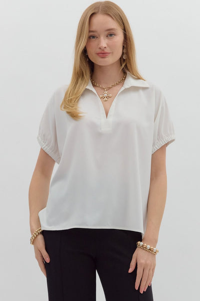 Split Collar Side Slit Hem Top