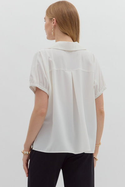 Split Collar Side Slit Hem Top
