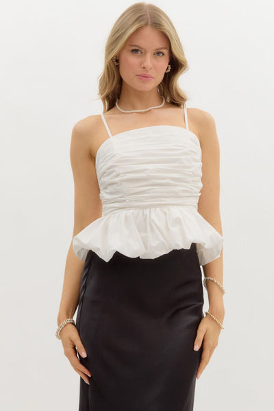Solid Ruffle Hem Ruched Accent Top